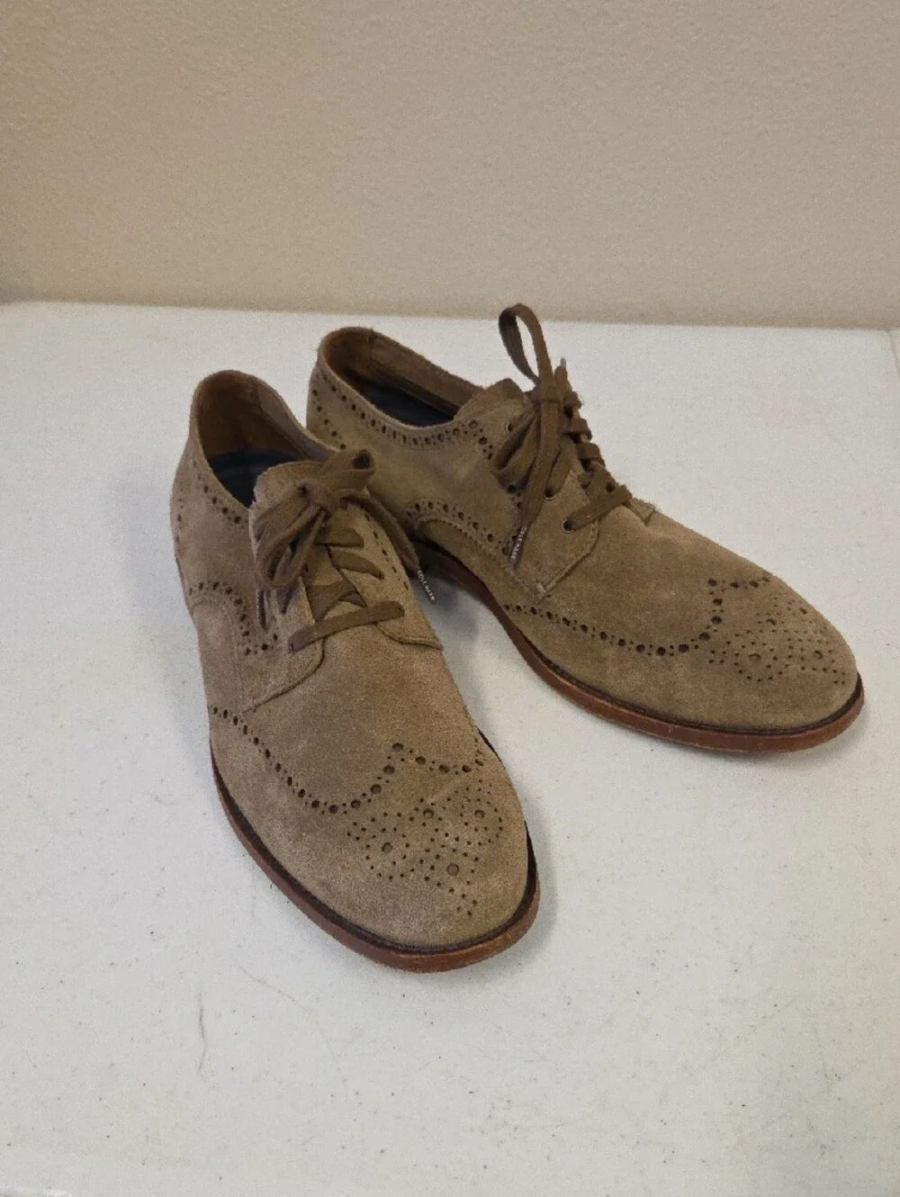 Cole Haan Grand 360 OS Wingtip Brogue Dress Shoes Tan Suede Size 10.5